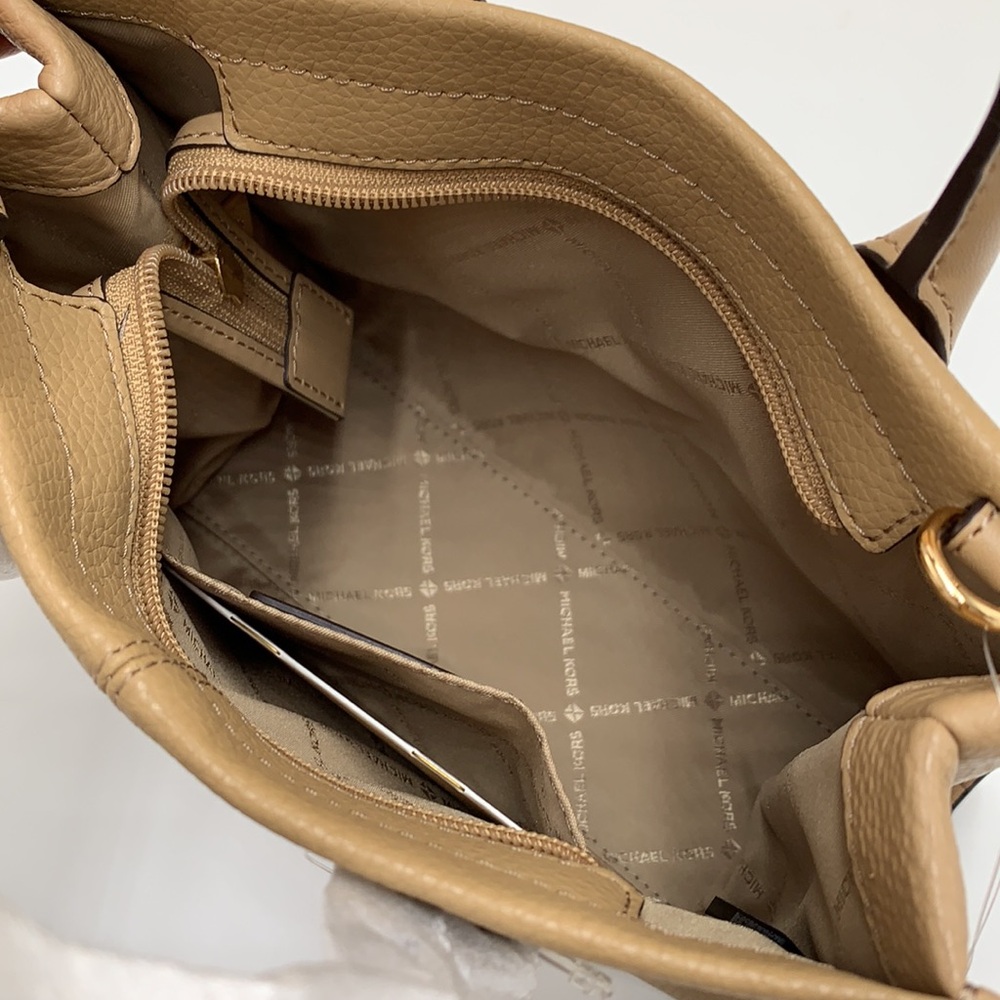 Michael Kors Mirella Small Pebbled Leather Crossbody Top Zip XBODY Bag Camel NWT - Picture 12 of 16